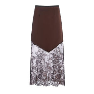 HH Women Fashion Patchwork Lace Skirt High Waist Slim Hollow Out Long Skirt Spring Summer Trend High Street Lady Chic Skirts