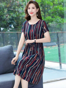 NUANKONG | Loose Floral Cotton Dress For Elderly Women Short Sleeve