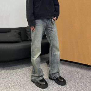 Cleanfit American High Street Vintage Washed Mens Jeans Slimming Straight Leg Trendy Brand Pants Long Loose Fit All Seasons