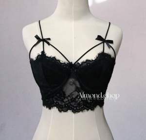 บราดำลูกไม้ สายแต่งโบว์ พร้อมส่ง