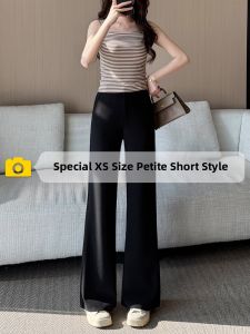 ZIYAN | Petite Black Bell-Bottoms High Waist Slim Fit Trousers