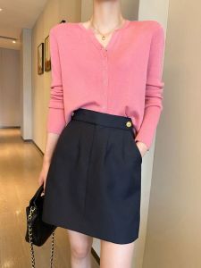 Business Womens High Waist A-Line Mini Skirt Commute Workwear Polyester Fabric Korean Style Pocket Detail Short Skirt
