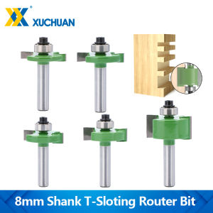 1pc 8mm Shank T-Sloting Router Bit With Bearing Wood Slot Milling Cutter T Type Rabbeting Woodworking Tool For Wood