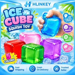 (Malaysia Stock) HLINKEY 5.5cm Squishy Ice Cube Stress Ball Soft TPR Fidget Toy Sensory Squeeze Relief Anti Anxiety Fun Toy For Classroom Office Home Decor Party Favor Gift