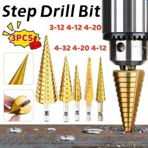 Metal Drill Bit Set 3pcs Hss High Speed Steel Titanium Hex Shank Step Drill Home Tools