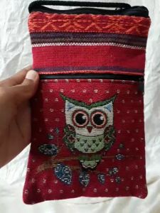 2ช่องกระเป๋าสะพาย กระเป๋าโทรศัพท์ ฝากของที่ระลึกผ้าพื้นเมืองชาวเขา 14X21 คล้องคอ ครอสบอดี้ ขนาด