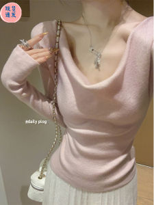 Áo Len Dệt Kim Dài Tay Ôm Vừa Vặn Cho Nữ Cổ Thấp Màu Trơn Chất Liệu Cotton Phong Cách Công Sở Mùa Thu 2024 Áo Len Cardigan