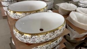 Gold Sink Bathroom Sink Basin Washbasin Above Counter Basin European Ceramic Sink Art Basin Gold Wash Basin