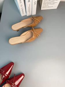 Spot fashion Korean style bow inlaid pointed toe high heels versatile sandals and slippers