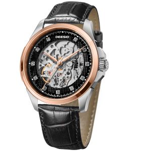 Deesio Automatic Mechanical Watch for Men 316L Stainless Steel Case Leather Strap Luminous Water Proof Fashion Casual Wristwatch