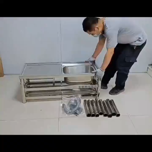 ATO kitchen sink 304 stainless steel Sinki Dapur 100*50cm single bowl with stand or faucet and strainer set Commercial Restaurant sinki full set