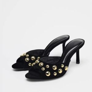 New Womens Velvet Effect Stiletto Heel Sandals Buckle Decorated Fashionable Slip-On High Heels Ideal for Daily Wear