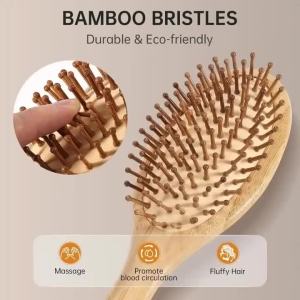 Natural Bamboo Paddle Comb Air Cushion Comb Scalp Massage Anti-Static Tangle Free Comb Special for Real Hair Wigs