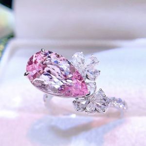 Montagne Jewelry 18k Pure White Gold Ring Natural Diamond Inset Fine Jewellery Natural 3.8 Carat Pink Gem Morganite Ring