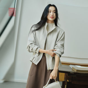 EP YAYING High-End Series Barn Style Waterproof Woolen Short Coat Flip Collar Regular Sleeve Length Pure Color Commute Style