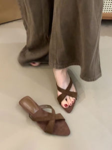 FANGXI | Leather Open Toe Roman Style Flat Thick Sole Slide