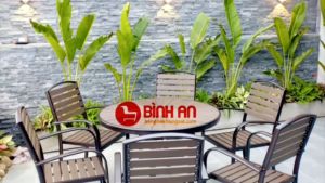 Bộ Bàn Ghế Sân Vườn Ngoài Trời Nan Composite Phong Cách Hiện Đại D100