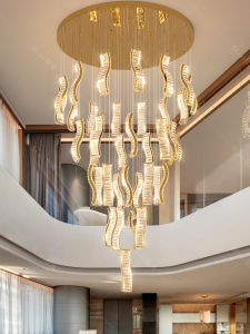 Modern Luxury Crystal Chandelier Villa Loft Double Height Living Room Staircase Light Stainless Steel Body LED Bulb Included