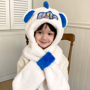 Boys Authentic Ultraman Hat Scarf One-Piece Hat Two-piece Set Winter Kids Heattech Windproof Fleece Thickened Women