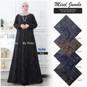Baju Gamis Ukuran Big Size Misel Dress Bahan Michela Jeans Fashion Muslimah Model Kekinian | GOODSAJI HIJABSTUFF
