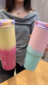 Tumbler Stainless Steel Sus 304 Macaroon Gradasi With Handle 890ml Tumbler Aesthetic / Tumbler Viral 2 Cara Minum