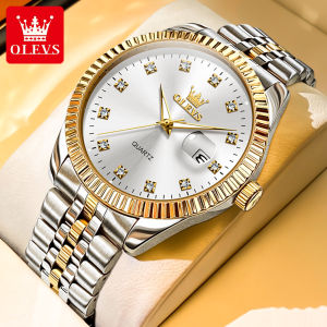 OLEVS 5526 Men Fashion Quartz Watch Gift Stainless Steel Watchband Round-dial Wristwatch Calendar Luminous