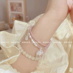 Pink Rope Bracelet Womens 9999 Pure Silver Bamboo Node Lucky Lock Bracelet New Chinese Style 2024 New Gift Fashion Jewelry