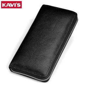 KAVIS Famous Brand Men Wallets Genuine Leather Zipper Coin Purse Male Phone Clutch Long Business Card Holder Walet Portomonee