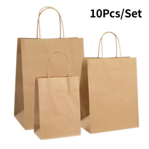 Twisted Handle Brown/Green Kraft Paper Bag with twist Handle bag Gift Bag 10pcs set