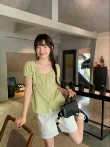 NIHAOKANONG | Áo Blouse Cổ Tròn Tay Bồng Ren Ngọt Ngào