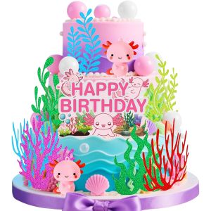 LaVenty Axolotl Figurine Cake Topper Ocean Theme Cake Decorations Cute Axolotl Themed Birthday  Decorations Under the Sea Cake