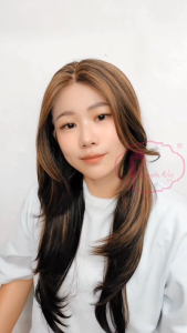 Ryuuta Wig Lace Front Wig Lurus Blow Panjang Curtain Bangs Gabriella Brown Highlight