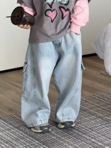 Pants For Kids Boys Super Loose Multi-pocket Cargo Denim Pants Korean Version Wide-leg Pants Casual Joggers
