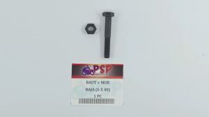Baut Baja 6 X 40 (+ Mur) Harga Per 1 PC - Baud Mor Baja M6 Bibir Topi 6mm Panjang 40mm mili Kunci 10