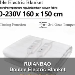 Rainbow | RUIANBAO Electric Heated Underblanket 160 x 150 cm White Flannel Thermal Underbed with Dual Control Horizontal Quilted Double