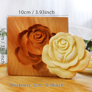 Wooden Cookie Molds with Rose Flower Patterns 3D DIY Carved Embossed Cookie Cutter Moulds for Baking Fondant Cake Biscuit Tool