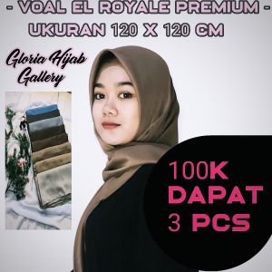 kerudung segi empat ukuran 120x120 cm voal el royale premium 100rb dapat 3 pcs untuk warna bis chat admin