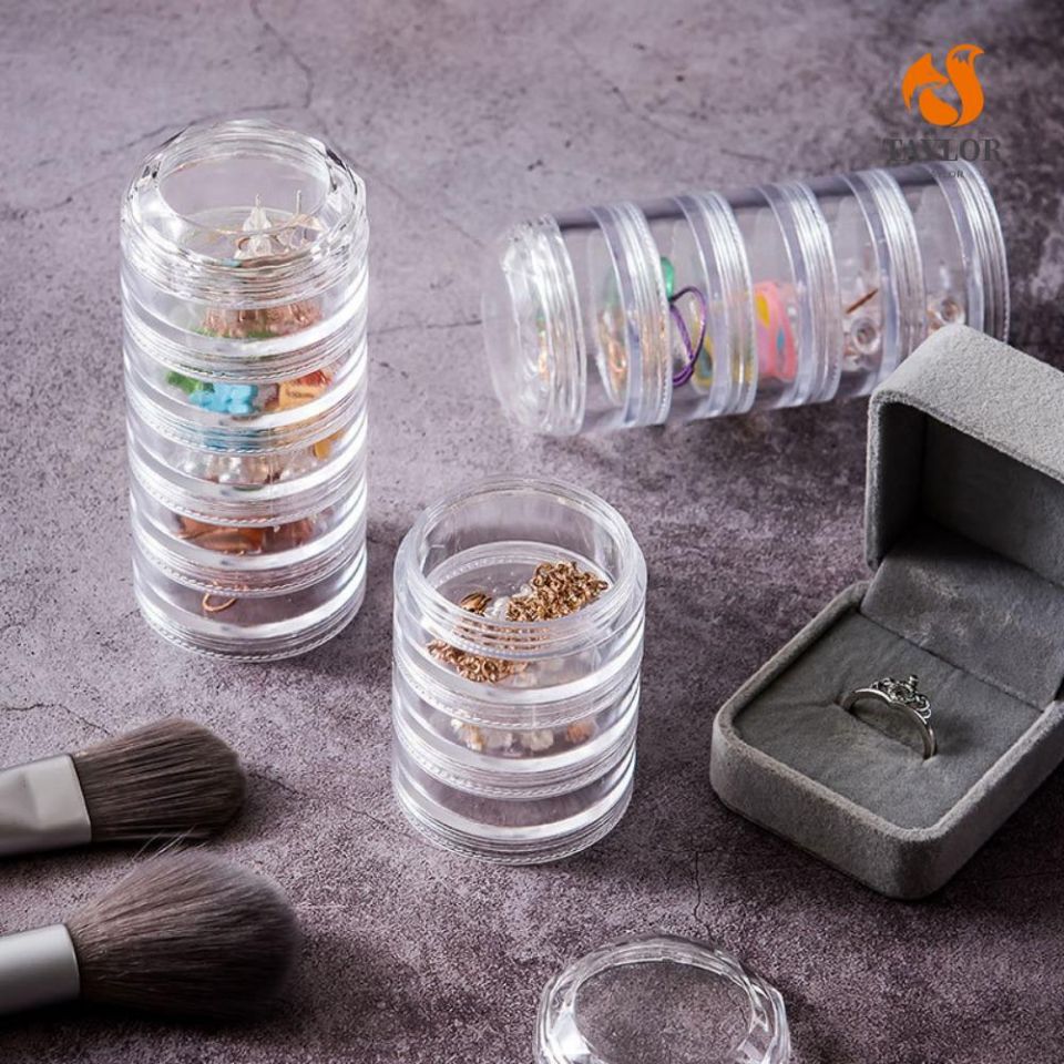 Hộp Nhựa Acrylic Trong Suốt 5 Tầng Xoay 360 Độ Đựng Trang Sức Để Bàn Tiện Dụng