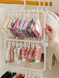 Multifunctional Socks Drying Rack with Multiple Clips Underwear Laundry Drying Holder Multi-layer Wardrobe Balcony Childrens Clothes Hanger