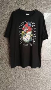 POOHWA BRAND T-Shirt OVER SIZE เสื้อยืดดำสกรีนลายดอกไม้