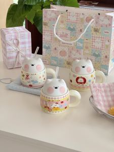 มugs ดีไซน์น่ารักสุดน่ารัก ชุดเครื่องดื่มเซรามิกพร้อมขาสูง ของขวัญวันเกิดสำหรับผู้หญิง กระต่ายสุดน่ารัก ลายสัตว์ สไตล์การ์ตูน