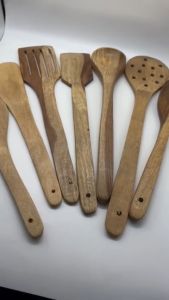 Handmade Mango Wood Cooking & Serving Spoon Set | Eco-Friendly Wooden Utensils for Non-Stick Cookware | 7 pcs | 25–35 cm