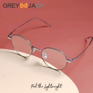 Grey Jack Frame Kacamata Bahan Titanium Model Bulat Oval Ringan Kokoh Fashion Pria Wanita Bisnis Style Simple Ringan Bisa Minus Antiradiasi Bluecromic 98563