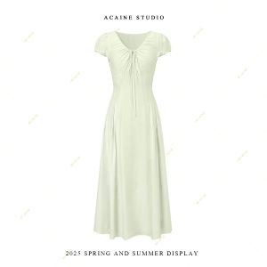 Summer Loose Slimming Elegant V-neck Long Dress Green