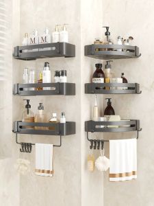 Bathroom Shelf No Drilling With Hooks Shower Corner Storage Rack Organizer Shampoo Holder Wall Mounted Towel Shelves No Drill