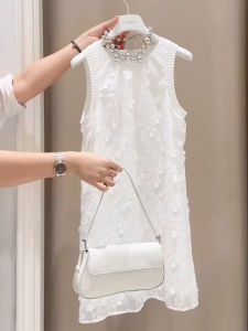 DANTING | French Style Lace Sleeveless Mid-length Dress