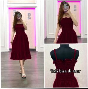 BABYDOLL DRESS TALI WANITA/ DRESS TANKTOP/DRESS SMOCK FULL TALI BISA DIATUR