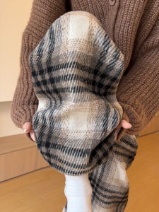 Khaki Woolen Plaid Pants Womens Autumn Winter Loose Lazy Style High Waist Drape Casual Straight Leg Wide Leg Pants