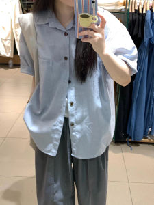 Retro Japanese Style Womens Casual Shirt Summer New Loose Versatile Short Sleeve Striped POLO Collar Commute Style Clothing