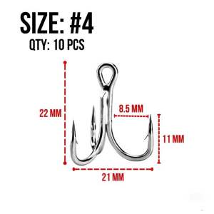 10pcs Sailor Treble Hook ST66 5x Strong Bright Tin